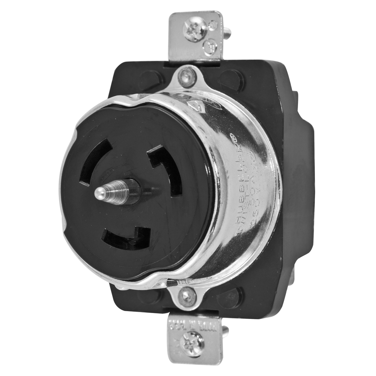 CS8369 3-Phase Grounding Heavy Duty Single Screw Mount Locking Receptacle, 250 V AC, 50 A, 3 Poles, 4 Wires, Black