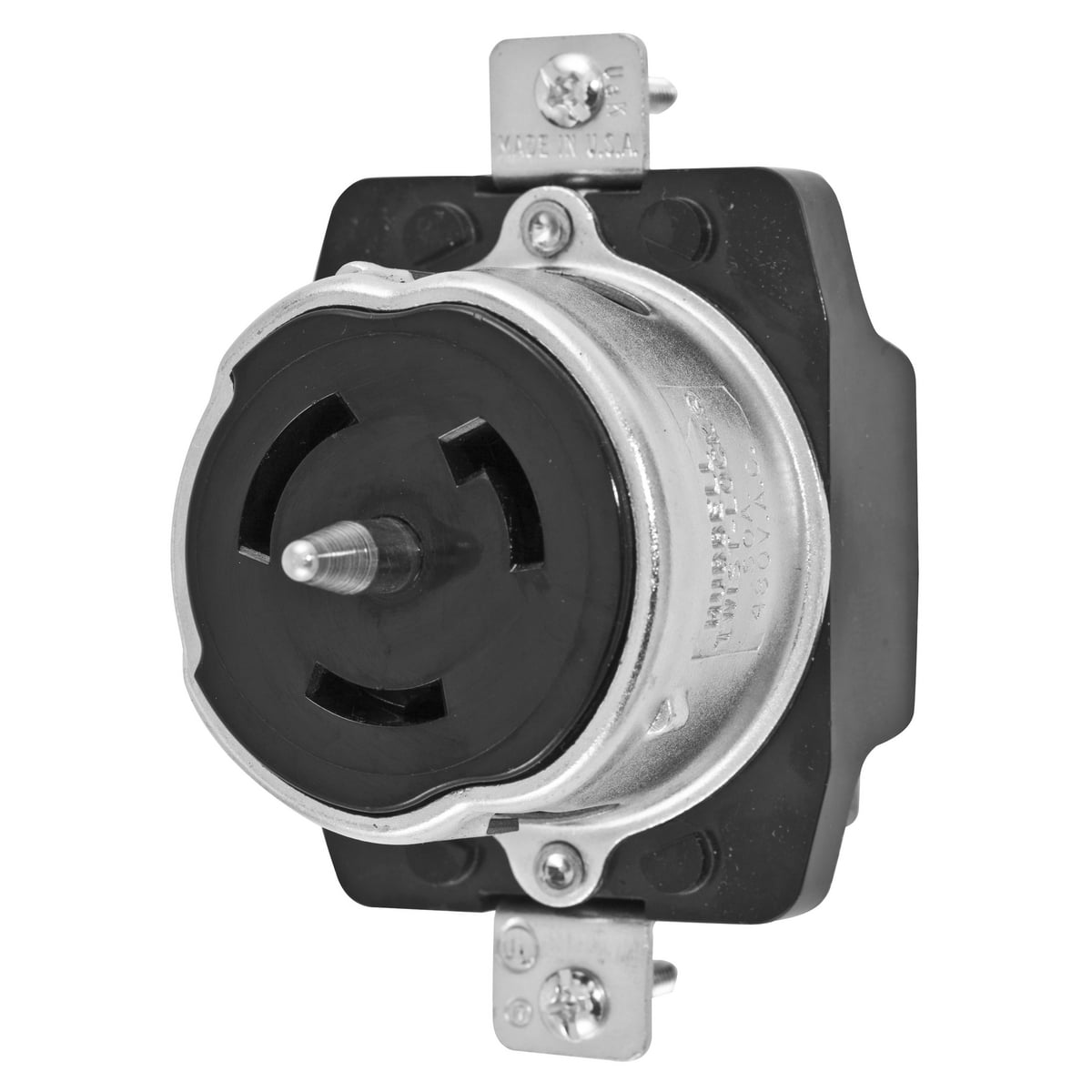 CS8469 1-Phase Heavy Duty Grounding Single Standard Screw Mount Locking Receptacle, 480 V AC, 50 A, 2 Poles, 3 Wires, Black