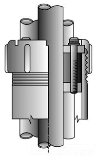 CSBG-500P-1 Type CSBG Conduit Sealing Bushing, 5 in Conduit, (1) 3.45 in, (2) 2 in, (3) 1.88 in, (4) 1.63 in AC Cable, Steel, PVC Coated