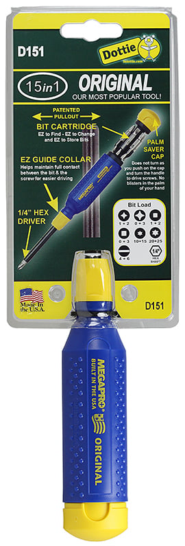 D151 Megapro 15-in-1 Original Screwdriver Set, #0, #1, #2, #3, #4, #6, 1/4 in, 4 mm, 6 mm, T10, T15, T20, T25 Hex/Phillips/Slotted/Square/Torx Point, Steel Shank