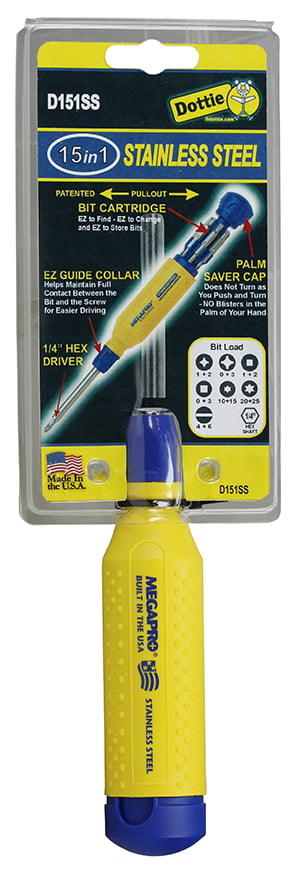 D151SS Megapro 6762 Screwdriver Set With Electroless Nickel Plated Bit, #0, #1, #2, #3, #4, #6, T10, T15, T20, T25 Phillips/Slotted/Square/Torx Point, Stainless Steel Shank, Nickel Plated Bit