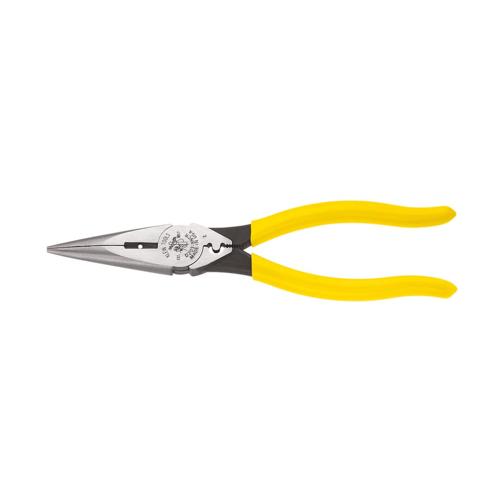 D203-8NCR Crimping Heavy Duty Side Cutting Long Nose Plier, Knurled Steel Jaw, 2.313 in L x 1 in W Jaw, 8.438 in OAL
