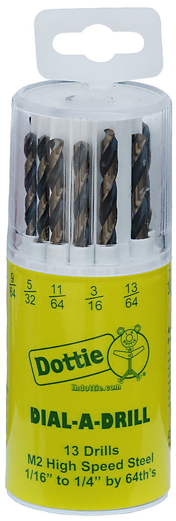 DB13K Dial-A-Drill Drill Kit, 1/16 in Min Drill Bit, 1/4 in Max Drill Bit, 13 Pieces, M2 HSS, Black/Gold