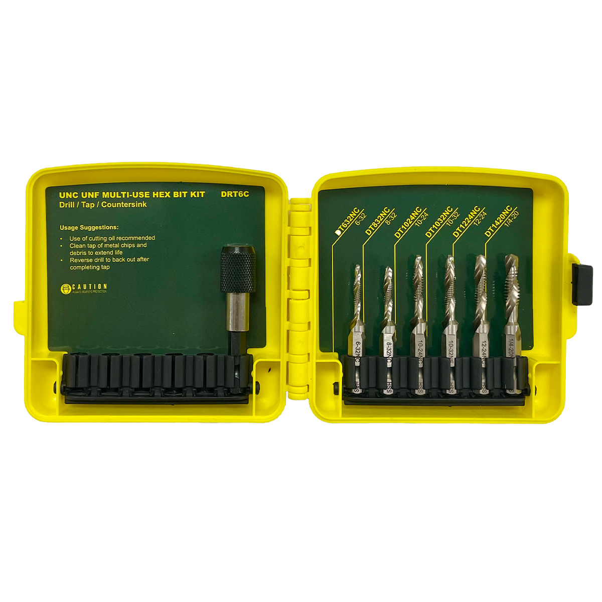 DRT6C 1-Piece Drill/Tap Hex Bit Kit, 6 Pieces