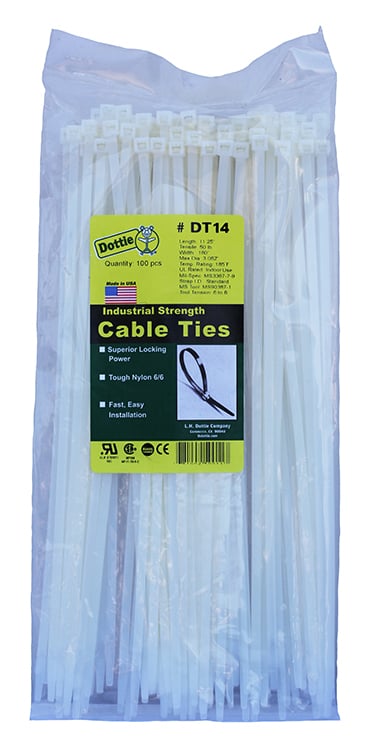 DT11 1-Piece Bent Tip Standard Duty Cable Tie, 11-1/4 in L x 0.18 in W x 0.052 in THK, Nylon, Natural