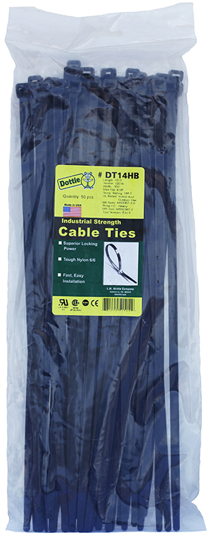 DT14HB Heavy Duty Straight Tip Cable Tie, 15.09 in L x 0.3 in W x 0.076 in THK, Nylon, UV Black