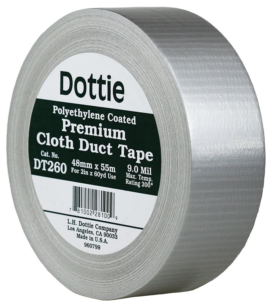 DT260 Industrial Grade Duct Tape, 60 yd L x 2 in W, 9 mil THK, Rubber Adhesive, Cloth/Polyethylene Backing, Silver