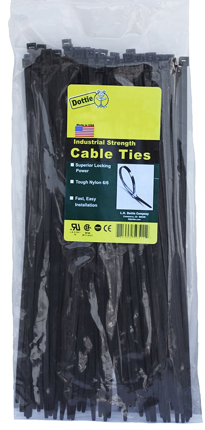 DT4B 1-Piece Bent Tip Standard Duty Cable Tie, 4.12 in L x 0.095 in W x 0.042 in THK, Nylon, UV Black