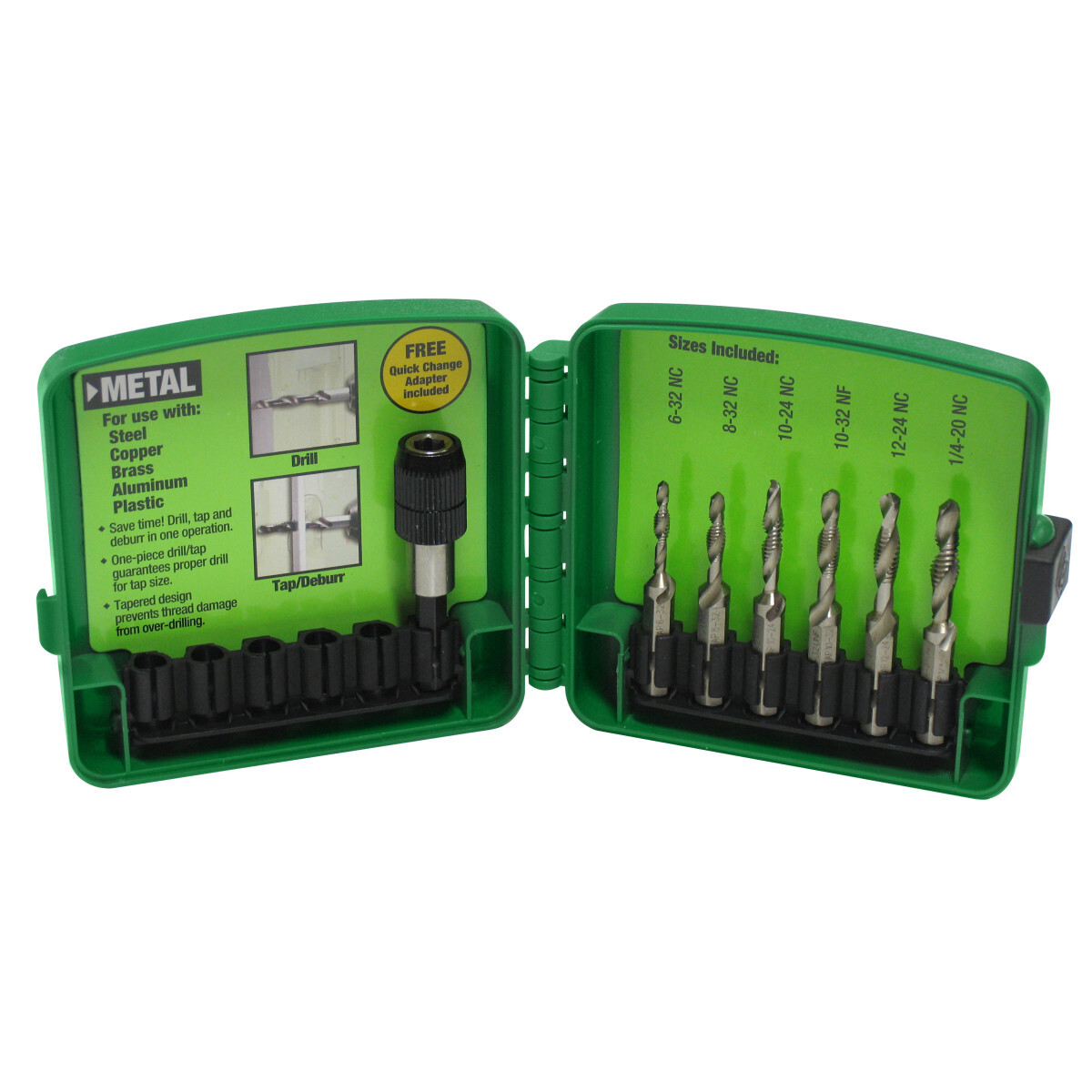 DTAPKIT Combination Split Point Drill Tap Kit With Quick-Change Adapter, 6 Pieces, #6-32 to 1/4-20 Tap Thread