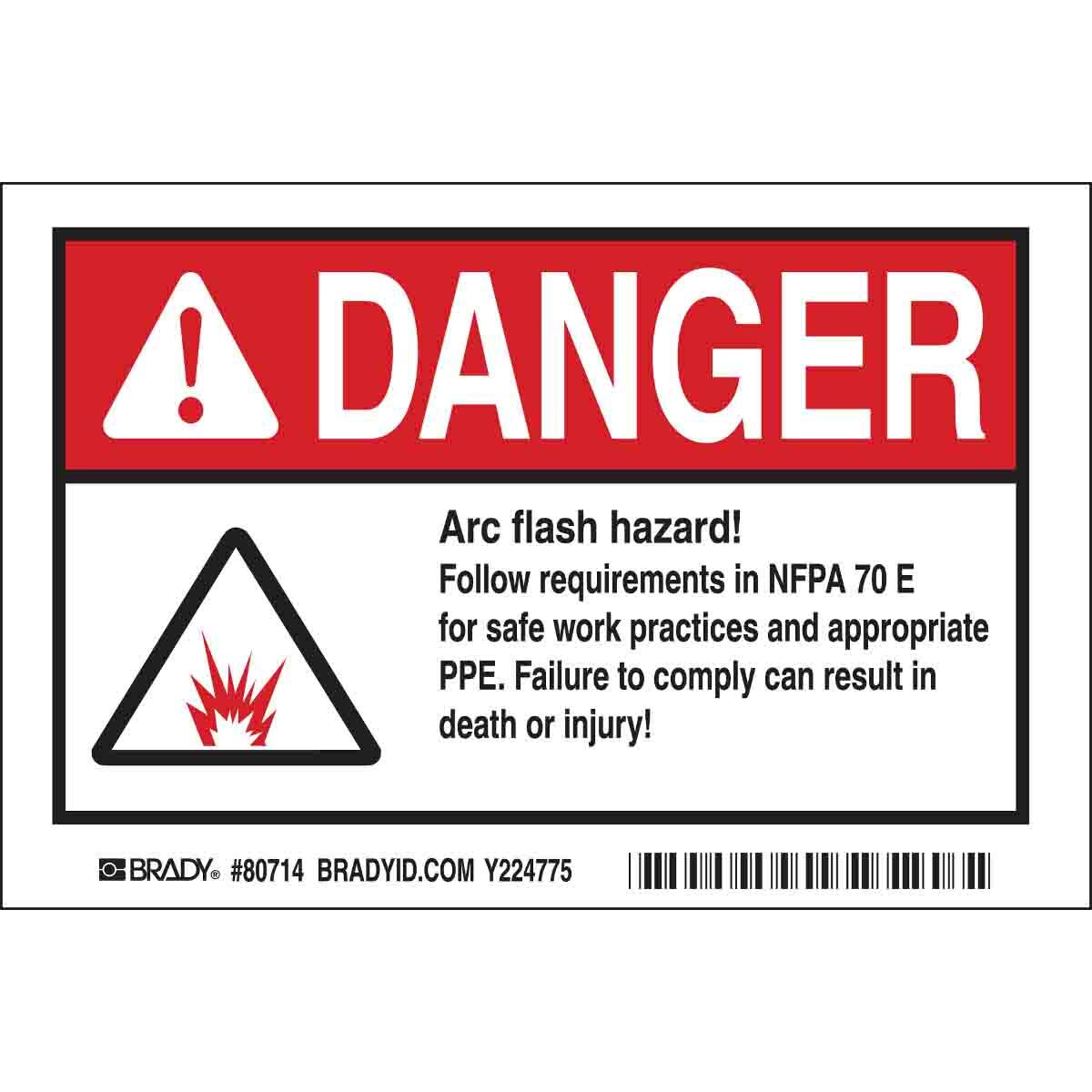 EL-4 Laminated Non-Reflective Rectangular Self-Adhesive Arc Flash Label, 6 in W, DANGER ARC FLASH HAZARD! FOLLOW REQUIREMENTS IN NFPA 70E FOR SAFE WORK PRACTICES AND APPROPRIATE PPE. FAILURE TO COMPLY CAN RESULT IN DEATH OR INJURY! Legend