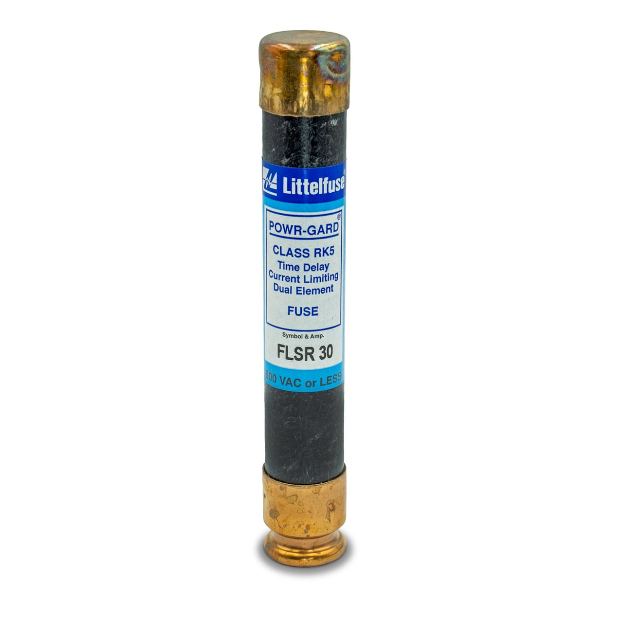 FLSR030 Powr-Gard FLSR Current Limiting Time Delay Fuse, 30 A, 600 V AC/300 V DC, 200/20 kA Interrupt, RK5 Class, Cylindrical Body