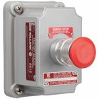 FXCS SERIES - ALUMINUM MAINTAINED CONTACT SINGLE PUSH/PULL BUTTON COVERWITH DEVICE - FACTORY SEALED - RED MUSHROOM BUTTON SUPPLIED WITH THREENAMEPLATES ("START/STOP", BLANK, "EMERGENCY STOP") - 1NO/1NC CONTACTRATING