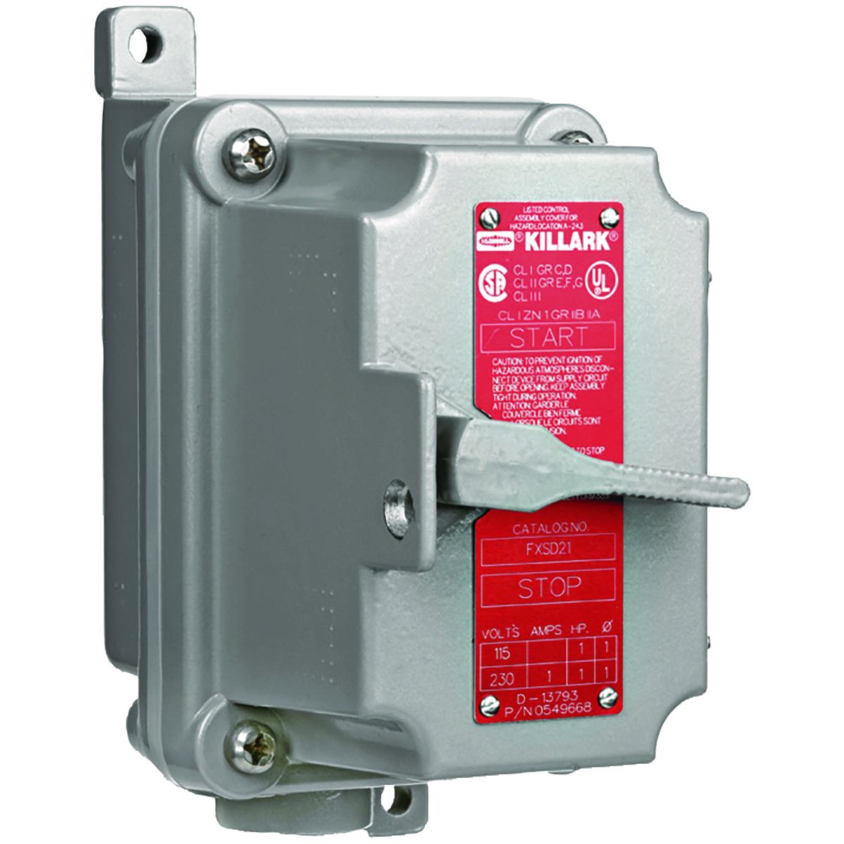 FXS-21C Dead End Tumbler Switch, 120/277 V AC, 20 A, NEMA 3CD/7CD/9EFG NEMA Rating