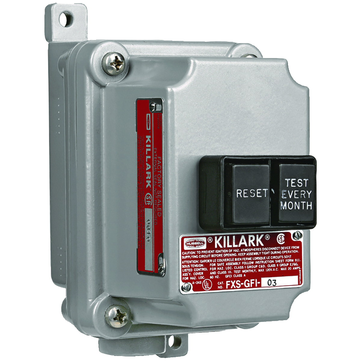 SEAL-X FXS-GFI-2120 Factory Sealed Push Button Control Station, 120 V AC, 20 A, NEMA 3/7CD/9EFG NEMA Rating