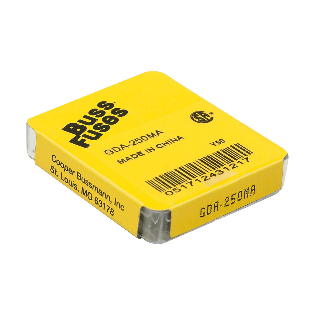 GDA-250MA Small Dimension Fast Acting Fuse, 250 mA, 250 V AC/32 V DC, 1500 A Interrupt, Cylindrical Body