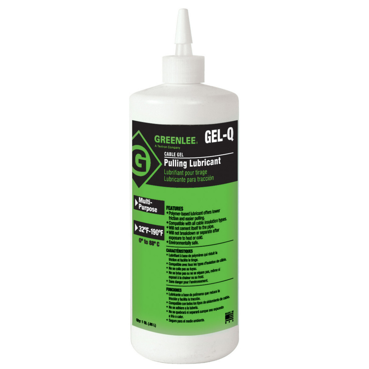 GEL-Q Cable-Gel Non-Flammable Non-Hazardous Pulling Lubricant, 1 qt Squeeze Bottle, Gel Form, Blue, 1