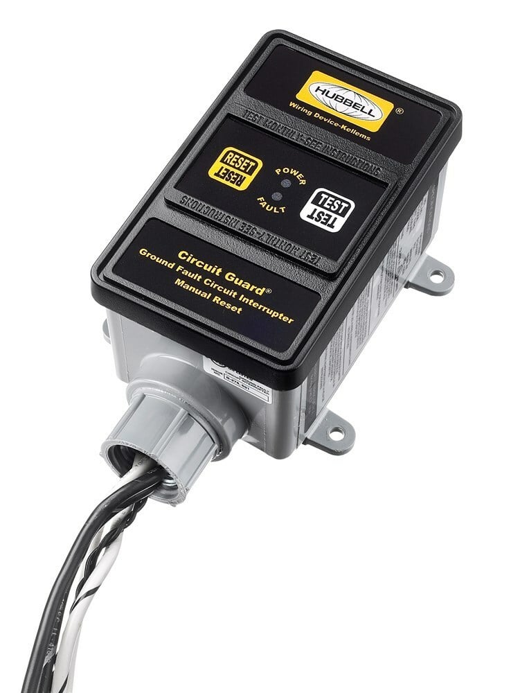 GFHW23015 1-Phase Corrosion Resistant Grounding Male Standard Cord Mount 3-Wire Manual Multi-Strand Fabricated Hard Wired Gfci, 28 V DC, 30 A, 7200 W Power Rating, NEMA 4X Enclosure, Composite
