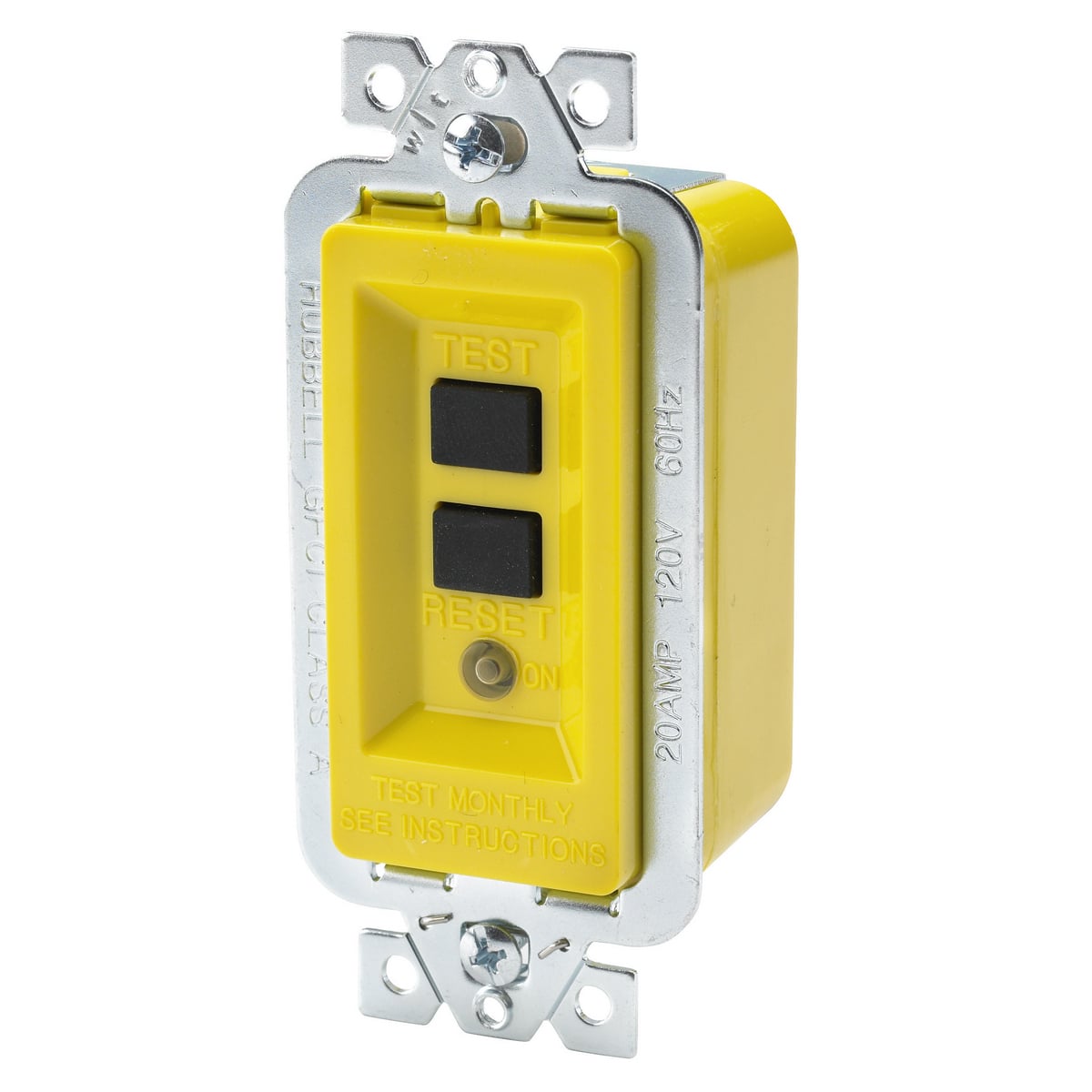 GFM20 1-Phase Decorator Duplex Extra Heavy Duty Manual Set Standard Screw Mount GFCI Module, 120 VAC, 20 A, 2 Poles, 3 Wires, Yellow