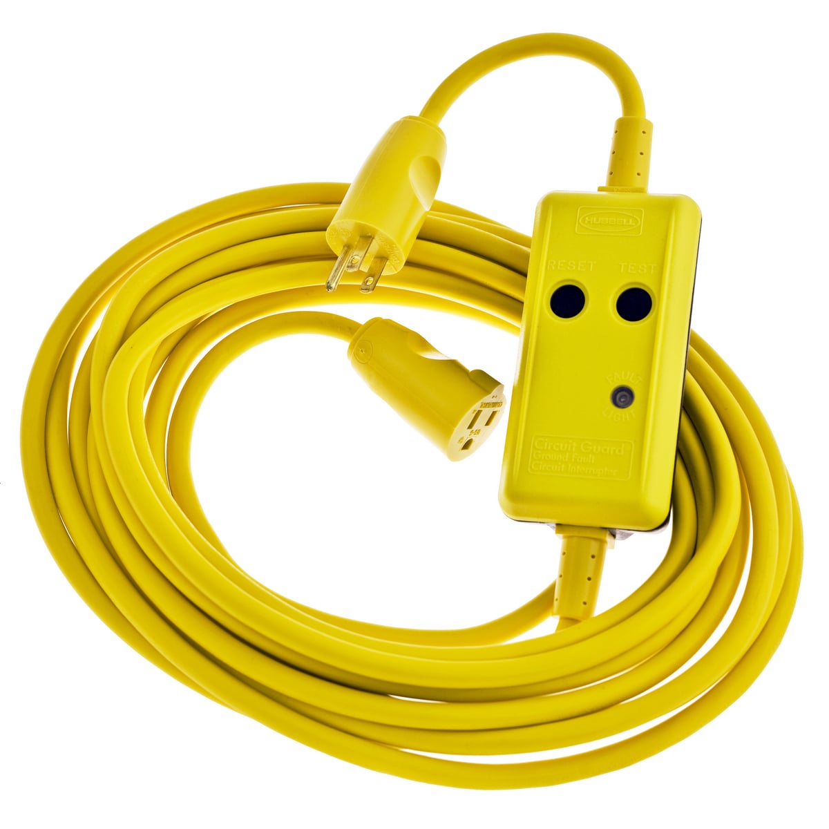 GFP100C15WM 3-Wire Manual Portable Straight Blade Fabricated GFCI Line Cord With Male/Female End, (3) 14 AWG Copper Conductor, 100 ft L, 120 VAC