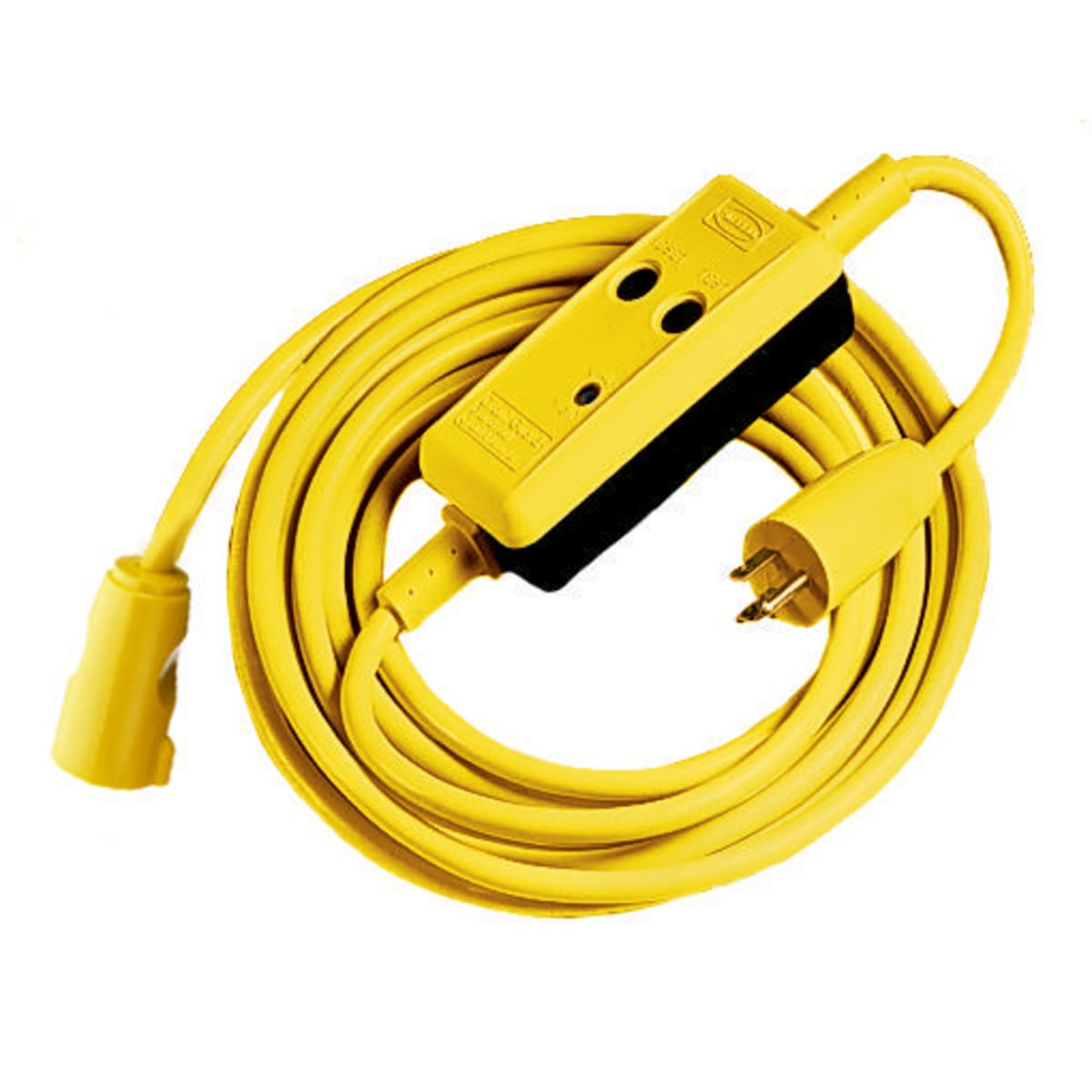 GFP25C15M Fabricated Manual Reset Portable Straight Blade GFCI Line Cord With Male/Female End, (3) 14 AWG Copper Conductor, 25 ft L, 120 V AC