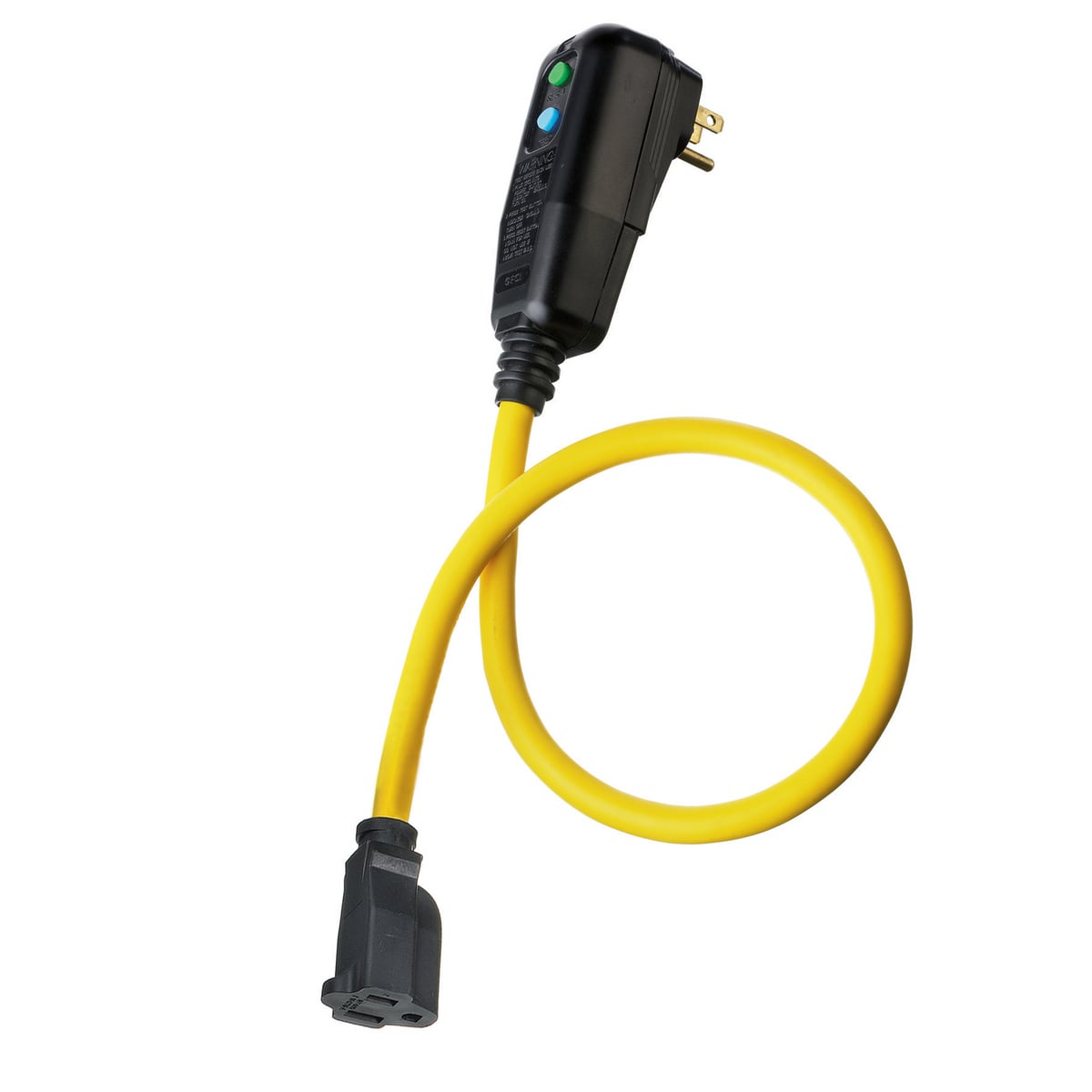 GFP2CM 3-Wire Manual Portable Straight Blade Fabricated GFCI Line Cord With GFCI Plug and Female Connector, (3) 14 AWG Copper Conductor, 2 ft L, 120 V AC