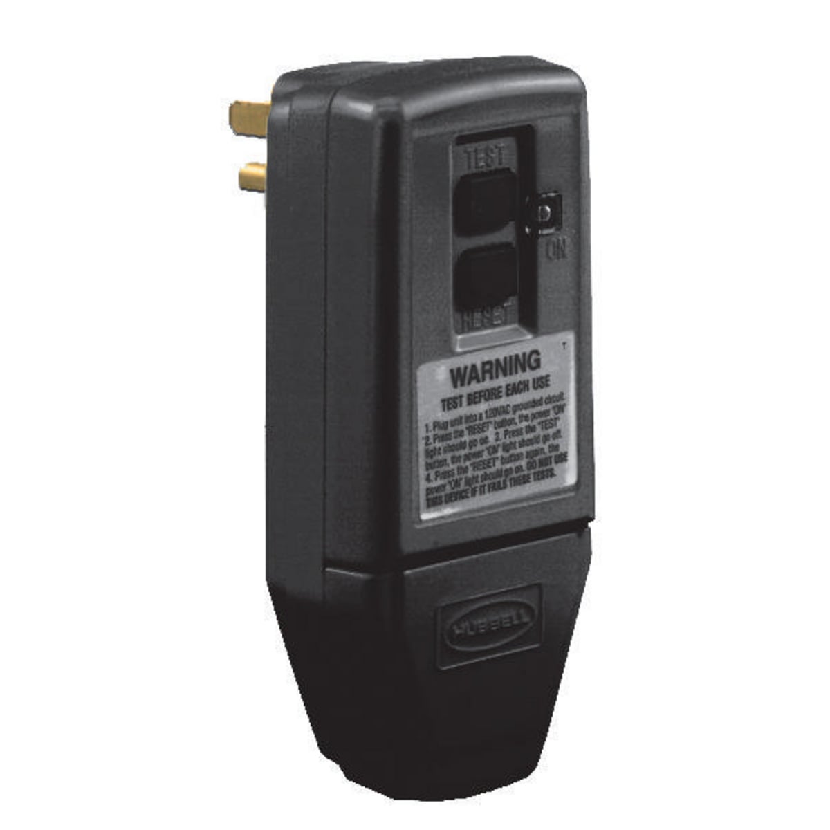 GFP5266C 1-Phase Auto Set Grounding Male Standard Straight Blade Cord Mount GFCI Plug, 125 V AC, 15 A, 2 Poles, 3 Wires, Black