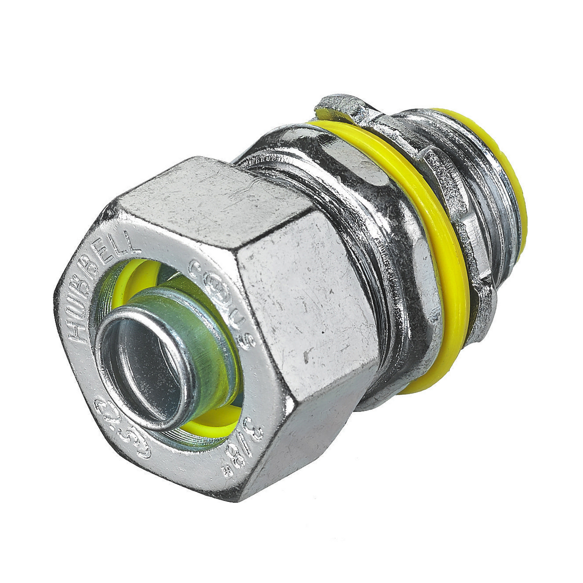 H0381 Insulated Straight Male Metallic Liquidtight Connector, 3/8 in Trade, Steel, Zinc Plated