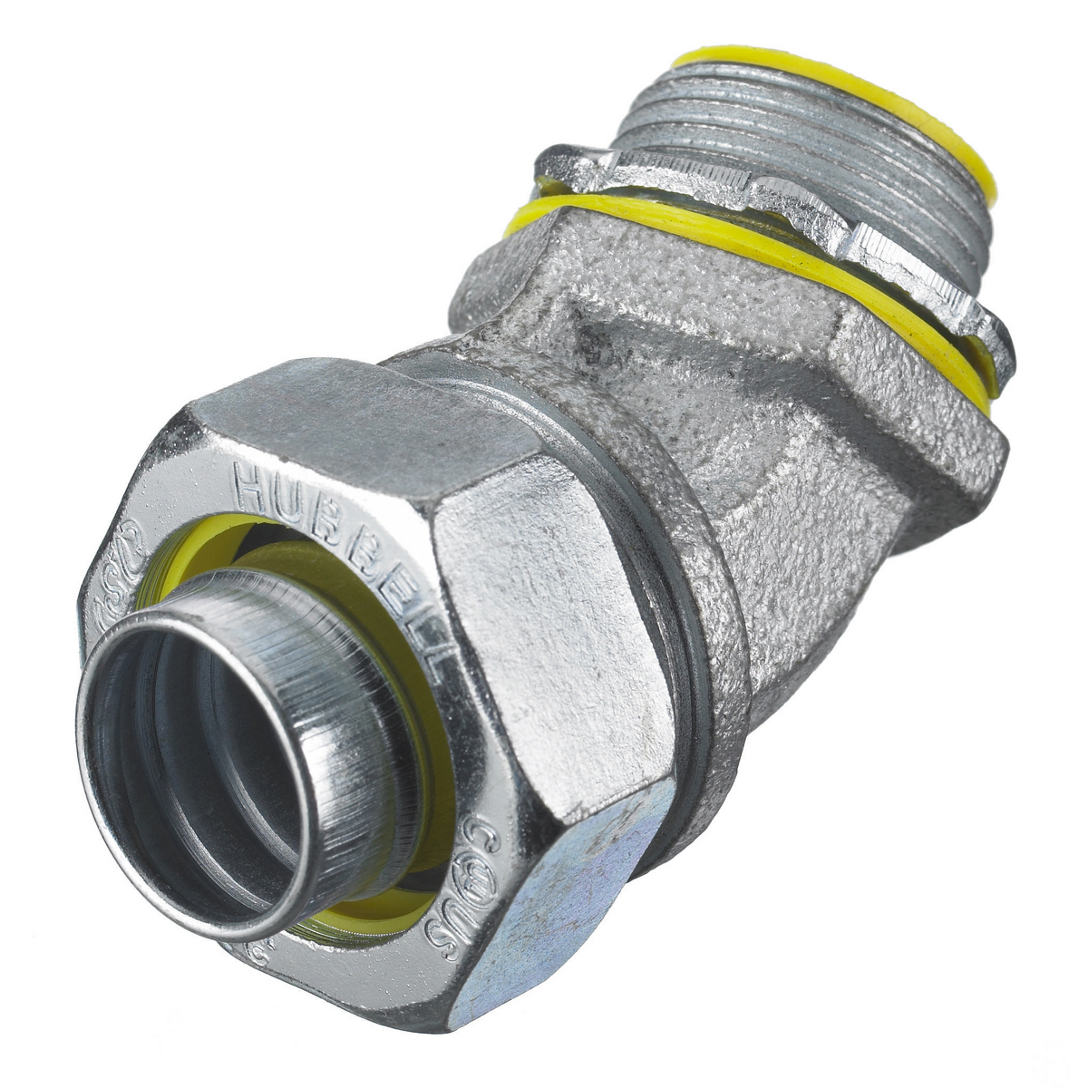 H05041 Insulated Male Metallic Liquidtight Connector, 1/2 in Trade, 45 deg, Steel, Zinc Plated