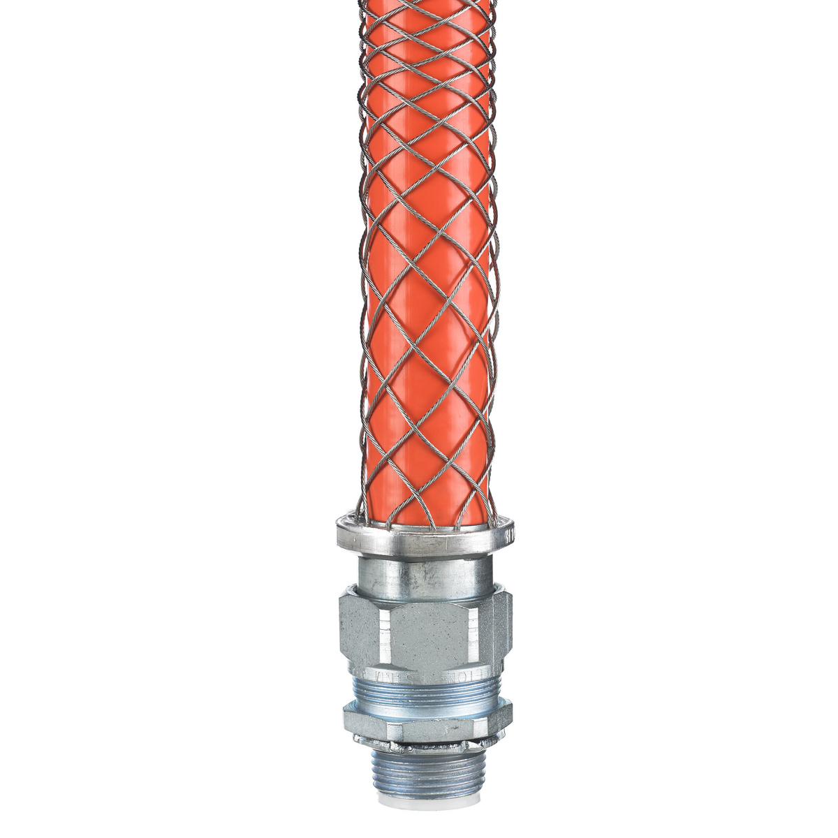 H075CNK Non-Insulated Straight Male Type A Metallic Liquidtight Connector, 3/4 in Conduit, 6-1/4 in L Mesh, Stainless Steel
