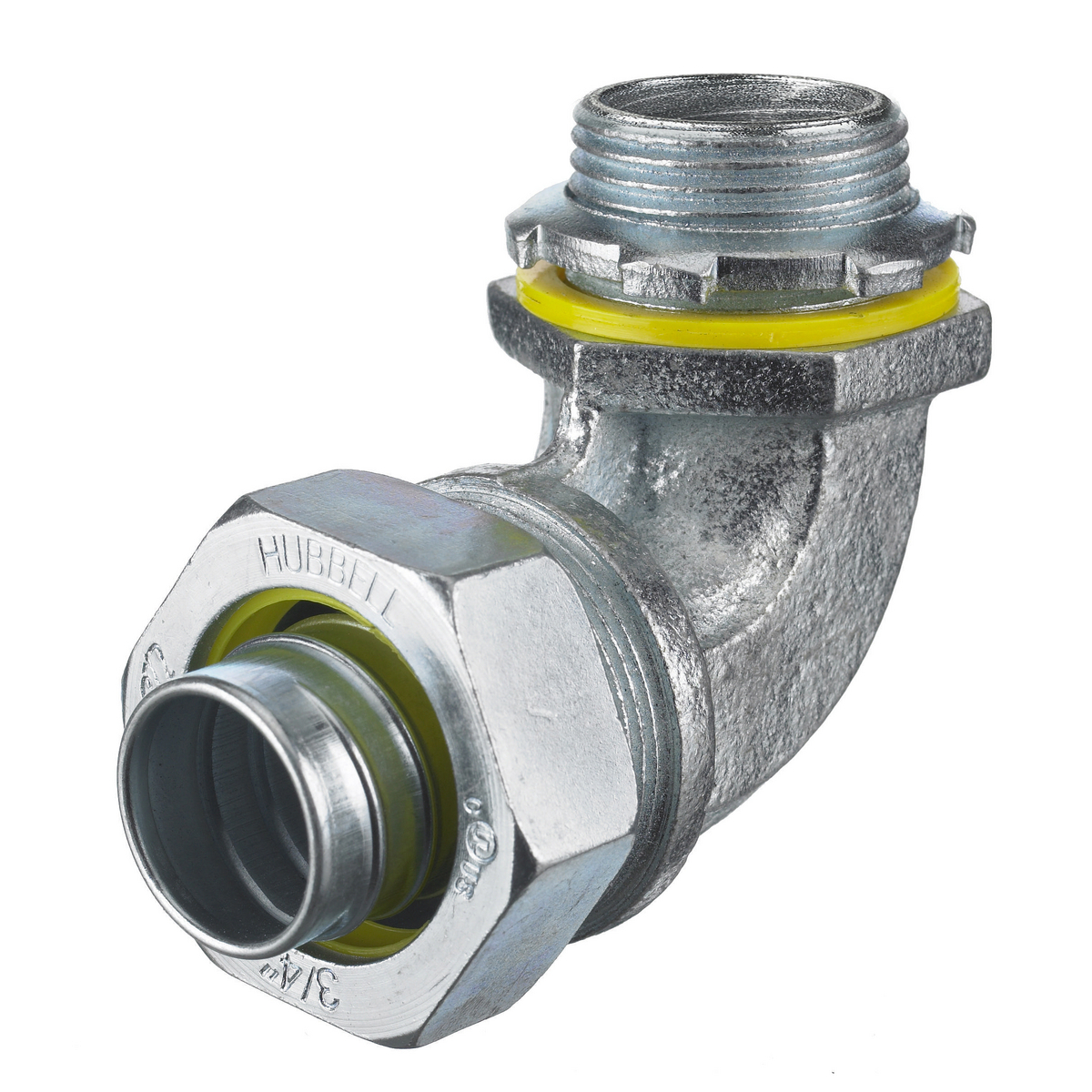 H1009 Non-Insulated Male Metallic Liquidtight Connector, 1 in Trade, 90 deg, Steel, Zinc Plated