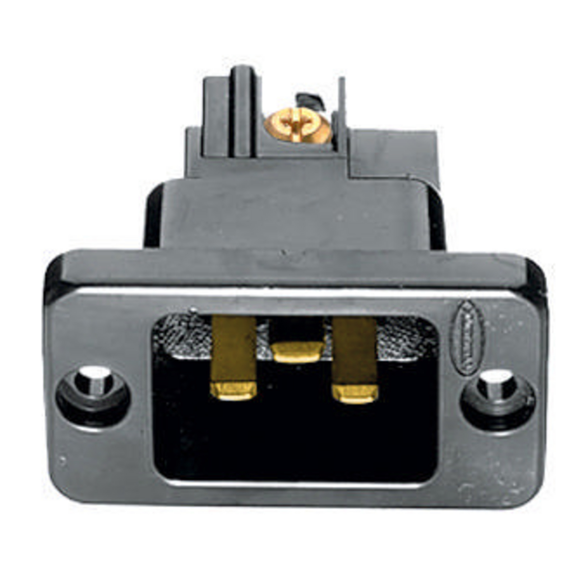 H320B 1-Phase Chassis Grounding Heavy Duty Single Standard Screw Mount Straight Blade Inlet, 250 V AC, 16/20 A, 2 Poles, 3 Wires, Black
