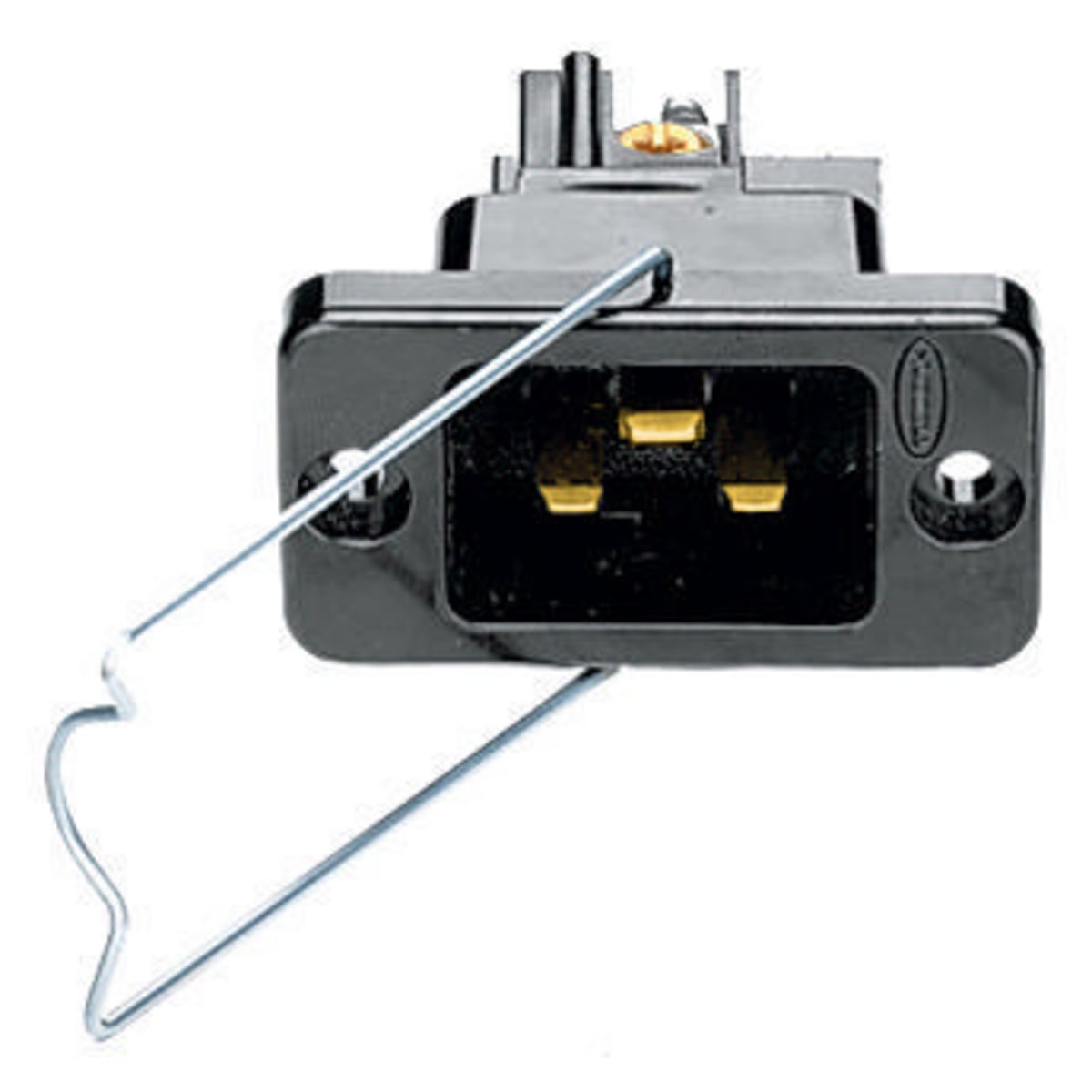 H320BL 1-Phase Chassis Grounding Heavy Duty Standard Impact Resistant Screw Mount Straight Blade Inlet With Locking Wire Bail, 250 V AC, 16/20 A, 2 Poles, 3 Wires, Black