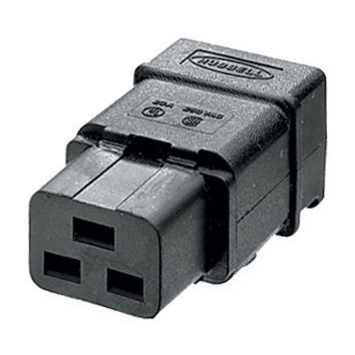 H320C Female Grounding Insulated Cord Mount Straight Blade Connector, 250 V AC, 20 A, 2 Poles, 3 Wires, Black