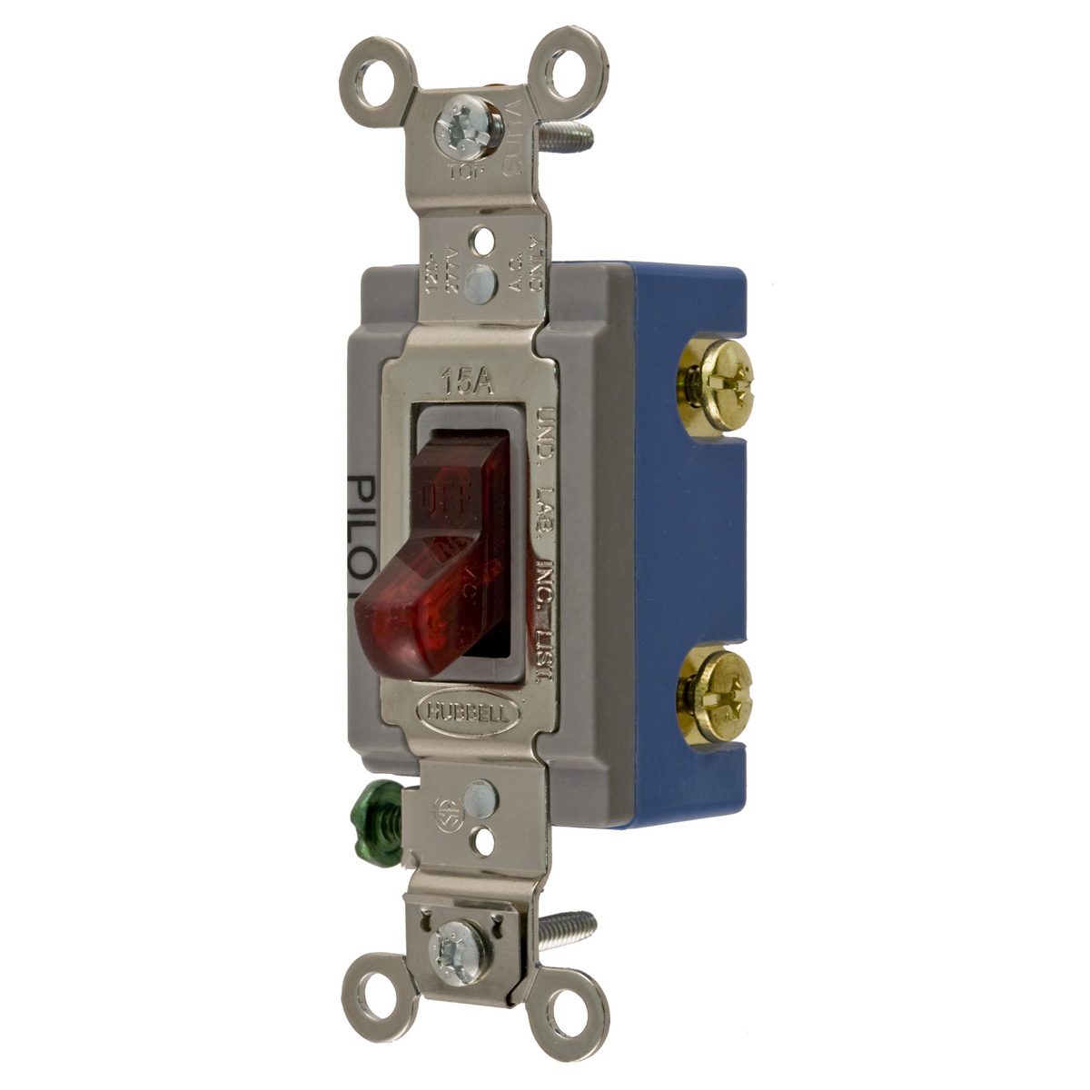 HBL1201PL Extra Heavy Duty General Purpose Pilot Light Standard Toggle Switch, 120 to 277 V AC, 15 A, 5540 W Power Rating, 2-Position Contact