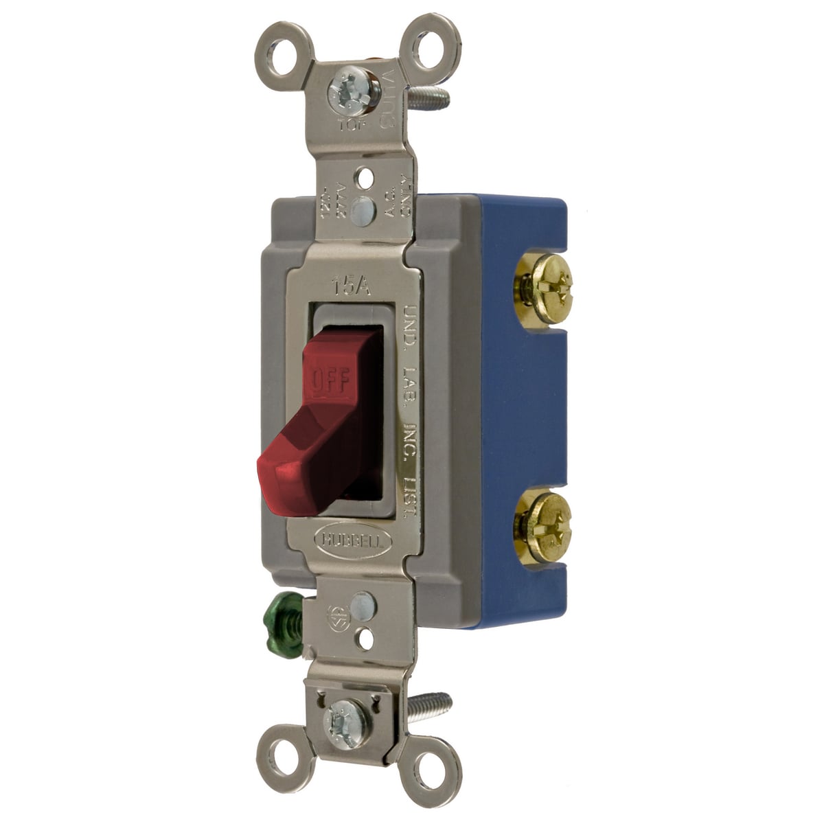 HBL1201R HBL Extra Heavy Duty General Purpose Standard Toggle Switch, 120 to 277 VAC, 15 A, 4155 W Power Rating, 2-Position Contact