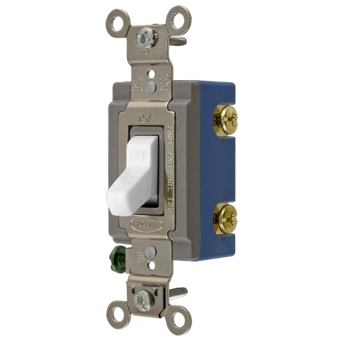 HBL1201W HBL Extra Heavy Duty General Purpose Standard Toggle Switch, 120 to 277 V AC, 15 A, 4155 W Power Rating, 2-Position Contact