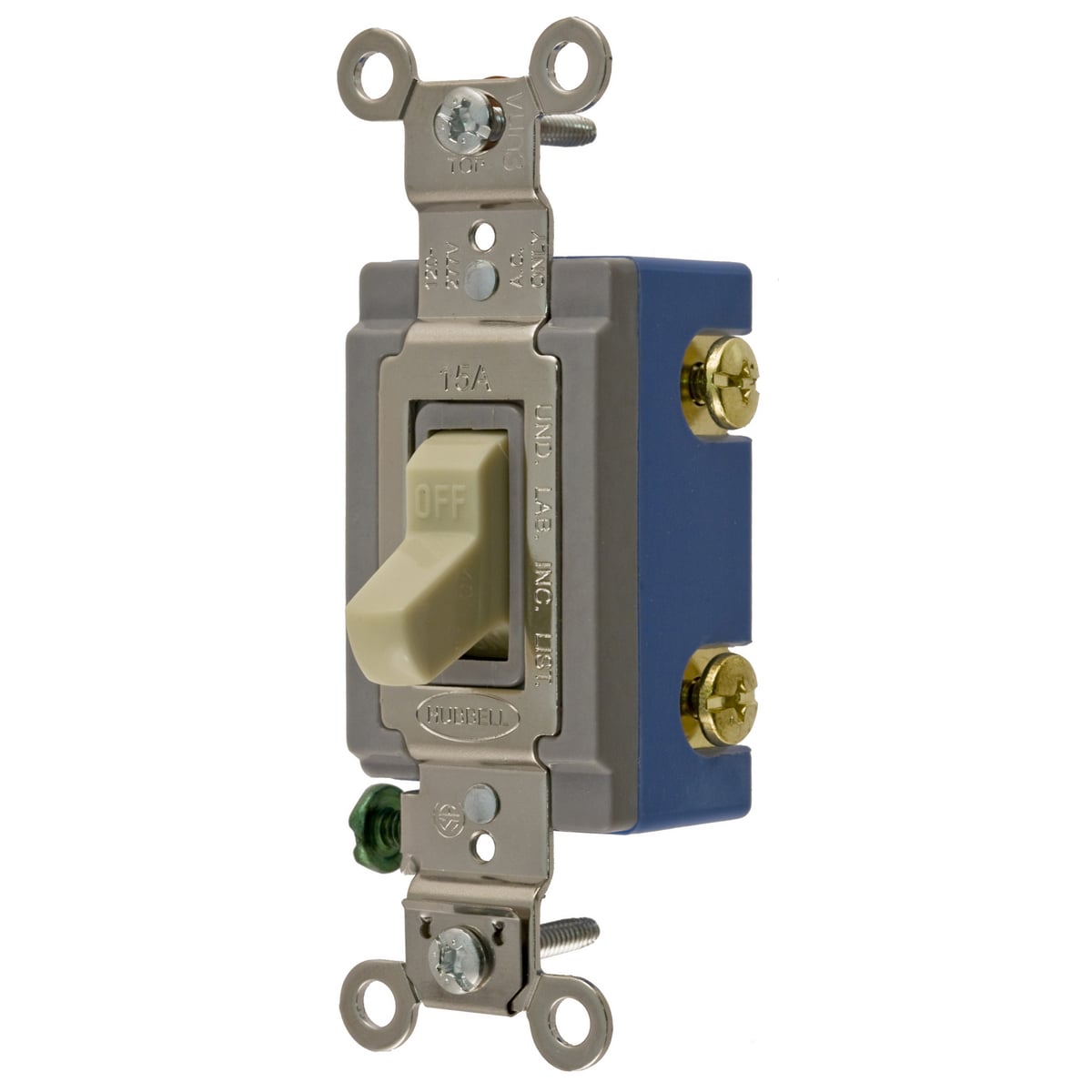 HBL1202I HBL Extra Heavy Duty General Purpose Standard Toggle Switch, 120 to 277 V AC, 15 A, 4155 W Power Rating, 2-Position Contact