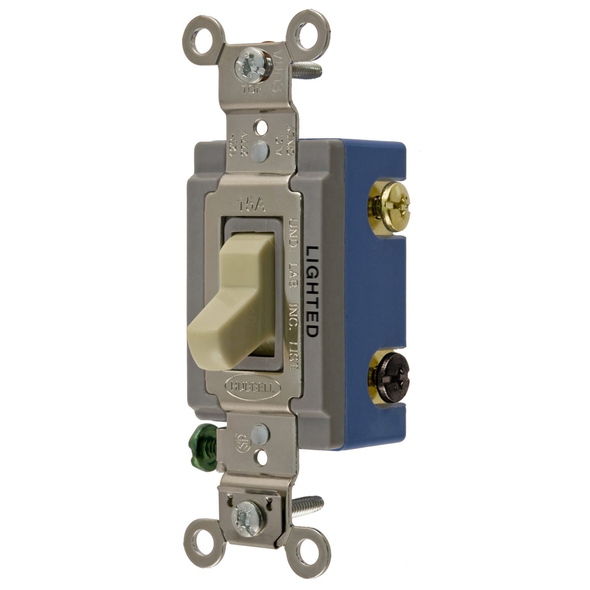 HBL1203IL 3-Way Extra Heavy Duty General Purpose Illuminated Standard Toggle Switch, 120 to 277 V AC, 15 A, 4155 W Power Rating, 2-Position Contact