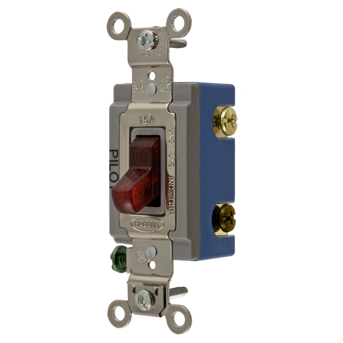 HBL1203PL 3-Way Extra Heavy Duty General Purpose Pilot Light Standard Toggle Switch, 120 to 277 V AC, 15 A, 5540 W Power Rating, 2-Position Contact