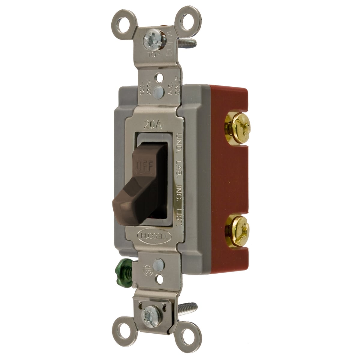 HBL1221 HBL 2-Position Extra Heavy Duty General Purpose Industrial Grade Standard Toggle Switch, 120 to 277 V AC, 20 A, 5540 W Power Rating, 2-Position Contact