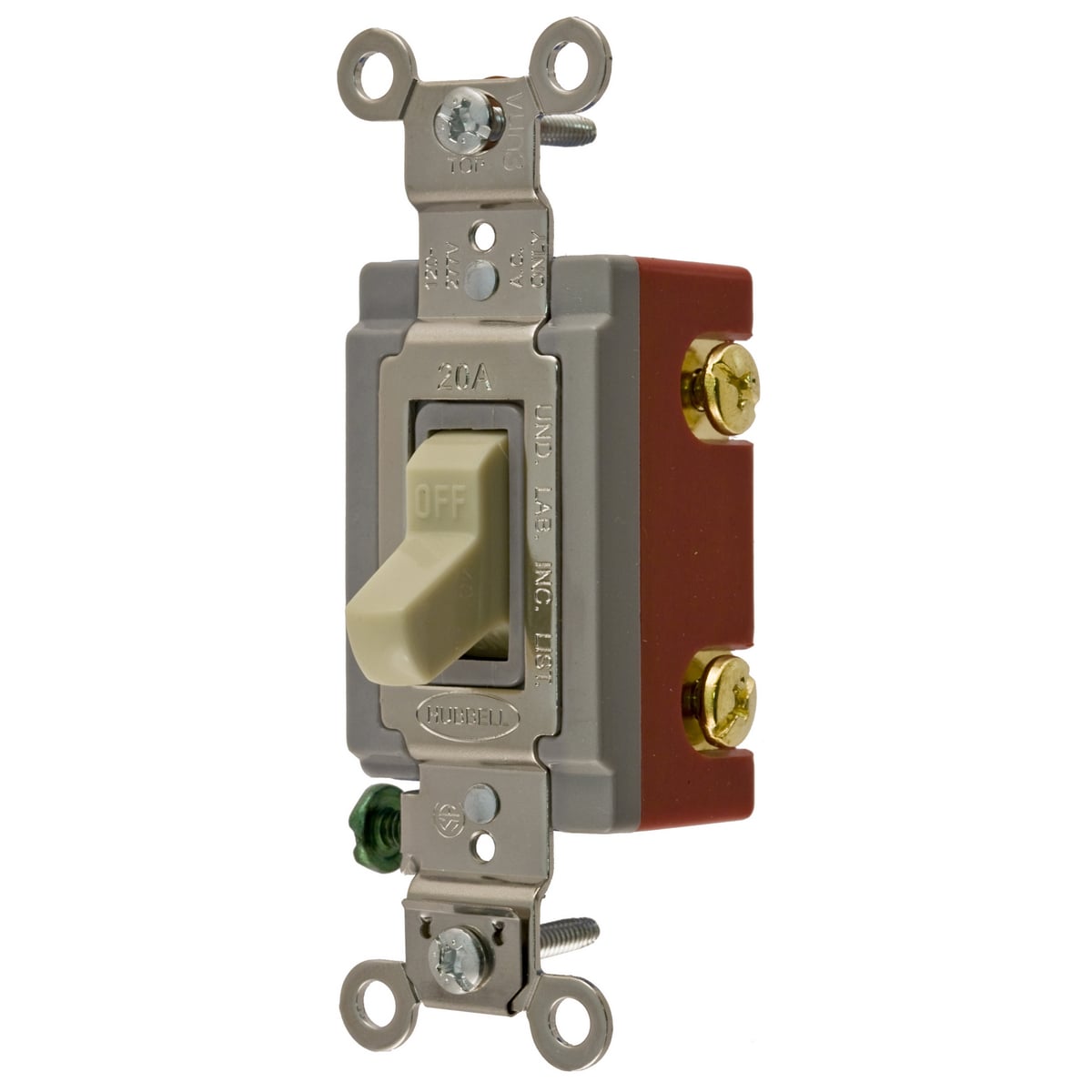 HBL1221I HBL Extra Heavy Duty General Purpose Standard Toggle Switch, 120 to 277 V AC, 20 A, 5540 W Power Rating, 2-Position Contact