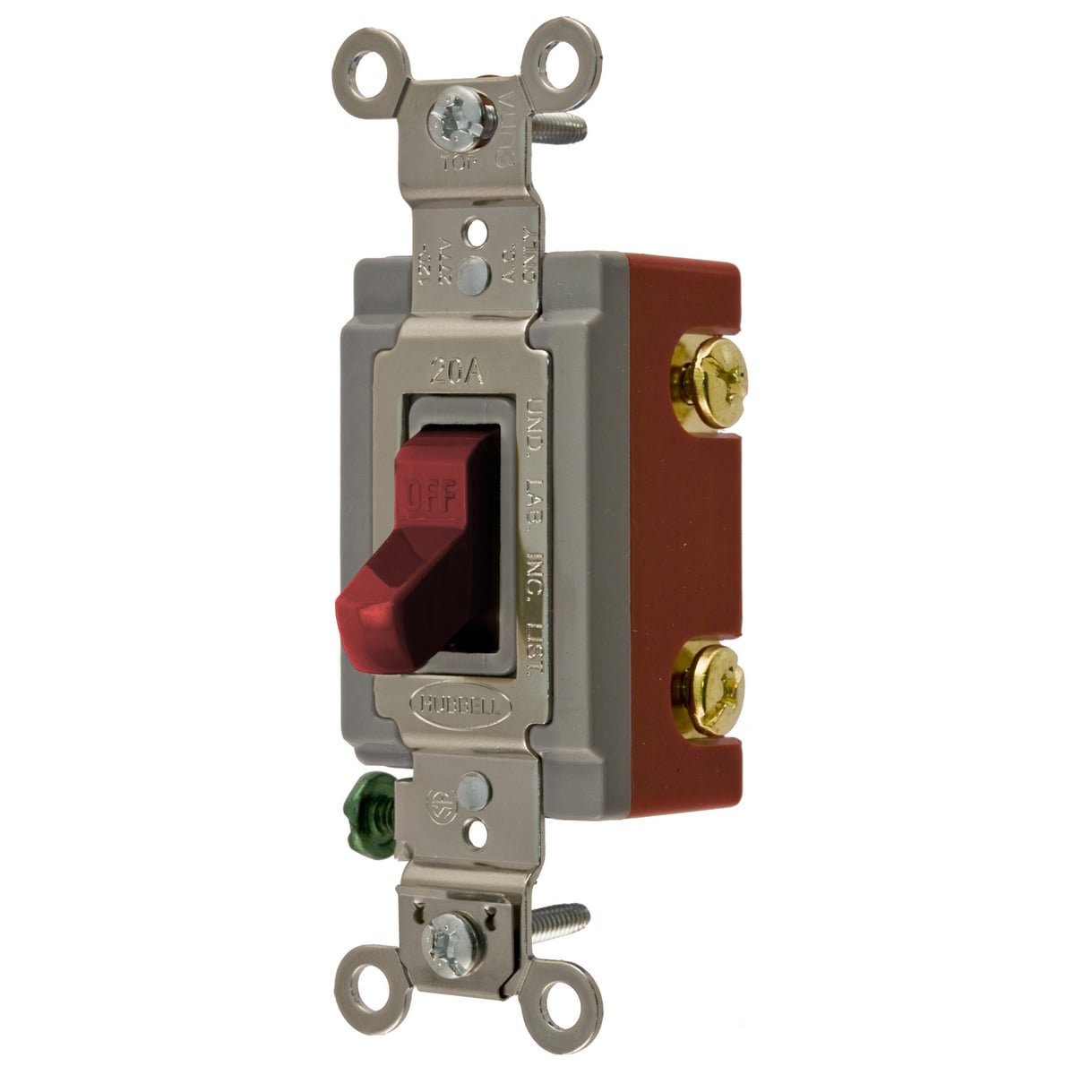 HBL1221R Extra Heavy Duty General Purpose Standard Toggle Switch, 120 to 277 V AC, 20 A, 5540 W Power Rating, 2-Position Contact