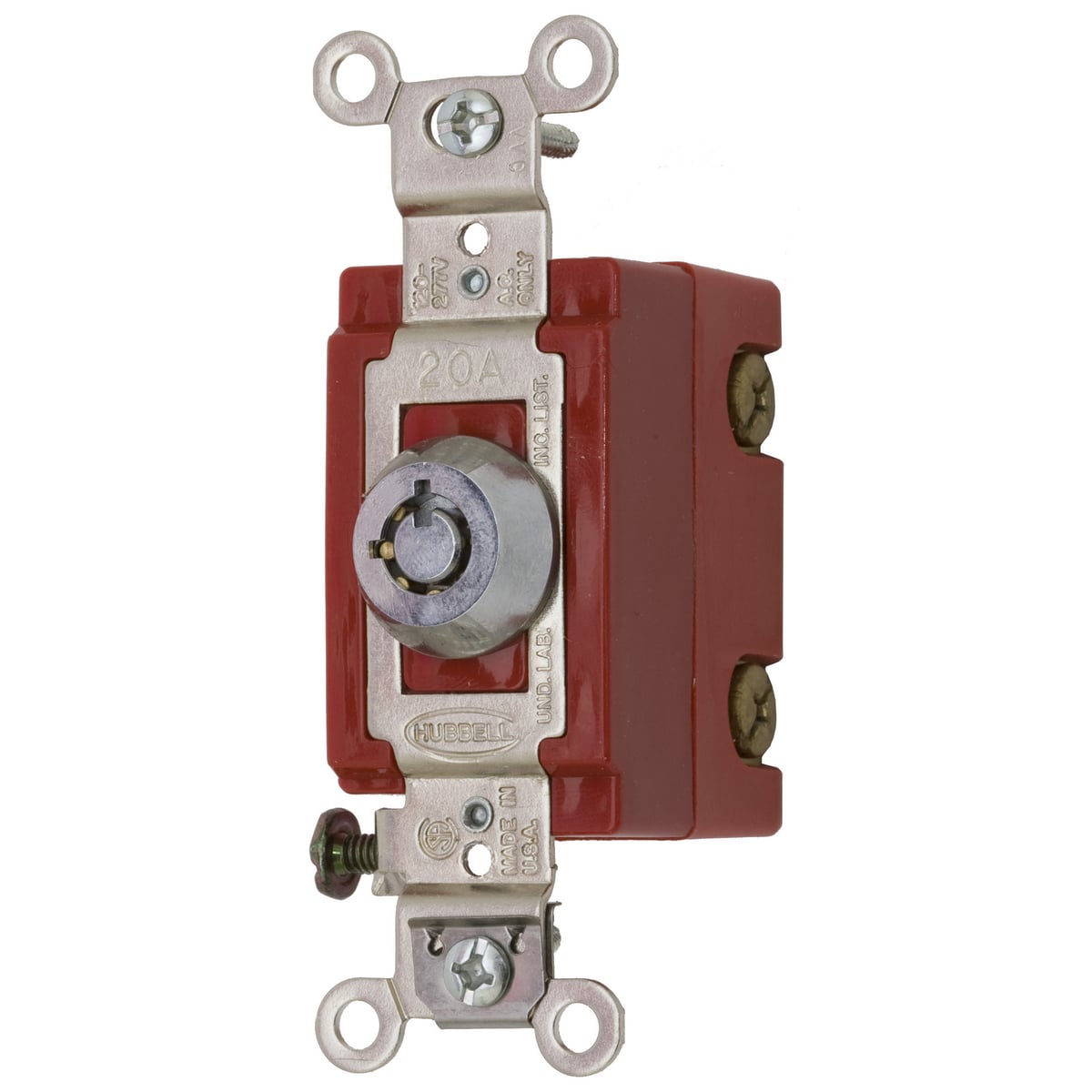 HBL1221RKL Standard AC Barrel Key Extra Heavy Duty General Purpose Locking Switch, 120 to 277 V AC, 20 A, 5540 W Power Rating, 2-Position Contact