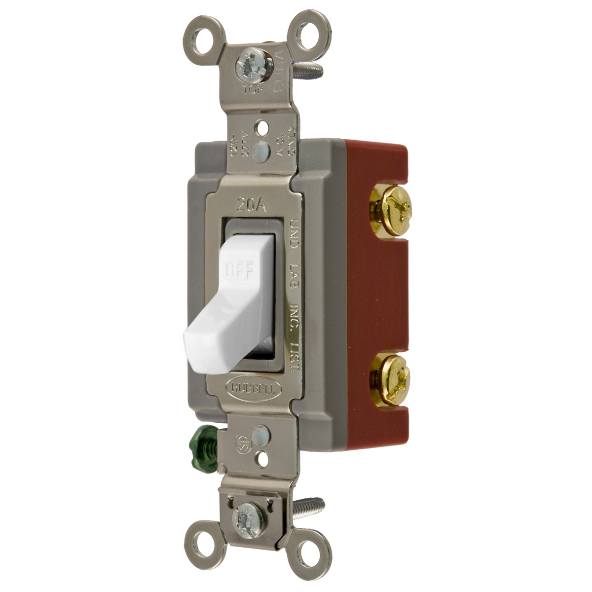 HBL1221W HBL Extra Heavy Duty General Purpose Standard Toggle Switch, 120 to 277 V AC, 20 A, 5540 W Power Rating, 2-Position Contact