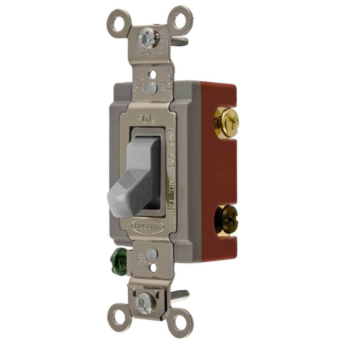 HBL1223GY HBL 3-Way 2-Position Extra Heavy Duty Industrial Grade Standard Toggle Switch, 120 to 277 V AC, 20 A, 5540 W Power Rating, 2-Position Contact