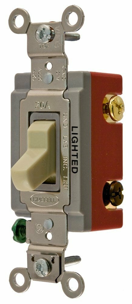 HBL1223IL HBL 2-Position 3-Way Extra Heavy Duty General Purpose Industrial Grade Toggle Switch, 120 to 277 V AC, 20 A, 5540 W Power Rating, 2-Position Contact