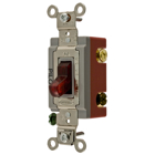 Switches and Lighting Controls, Industrial Grade, Pilot Light Toggle Switches, General Purpose AC, Three Way, 20A 120/277V AC, Back and Side Wired, Red Toggle