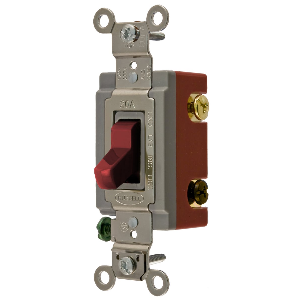 HBL1223R 2-Position 3-Way Extra Heavy Duty General Purpose Industrial Grade Standard Toggle Switch, 120 to 277 V AC, 20 A, 5540 W Power Rating, 2-Position Contact
