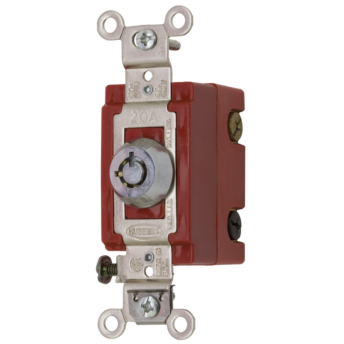 HBL1223RKL 3-Way AC Barrel Key Extra Heavy Duty General Purpose Standard Locking Switch, 120 to 277 V AC, 20 A, 5540 W Power Rating, 2-Position Contact
