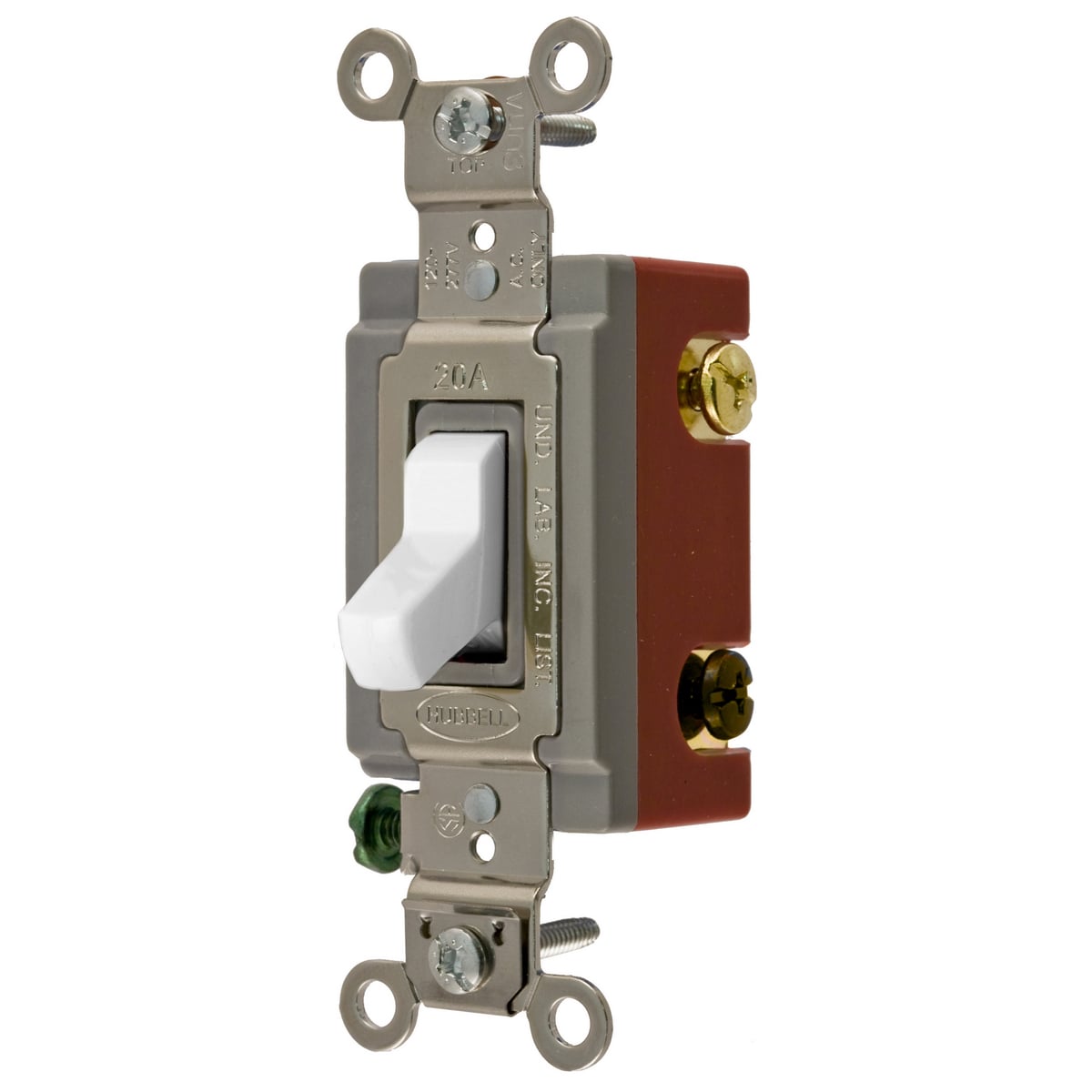HBL1223W 3-Way Extra Heavy Duty General Purpose Standard Toggle Switch, 120 to 277 V AC, 20 A, 5540 W Power Rating, 2-Position Contact